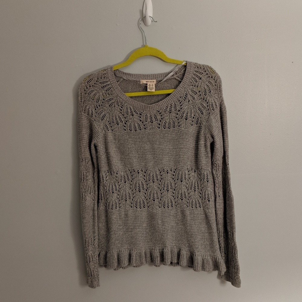 DKNY Grey Crochet Detail Ruffle Hem Sweater